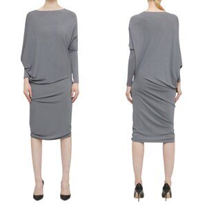 Jo No Fui Dress Faded Jersey Crepe Dress Long Sleeve Tie Cuff Dark Gray NWT L/40